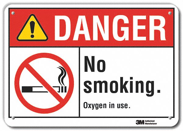 Reflective  No Smoking Danger Sign: Aluminum, Mounting Holes Sign Mounting, Engineer Grade, Danger