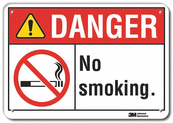 Reflective  No Smoking Danger Sign: Aluminum, Mounting Holes Sign Mounting, Engineer Grade