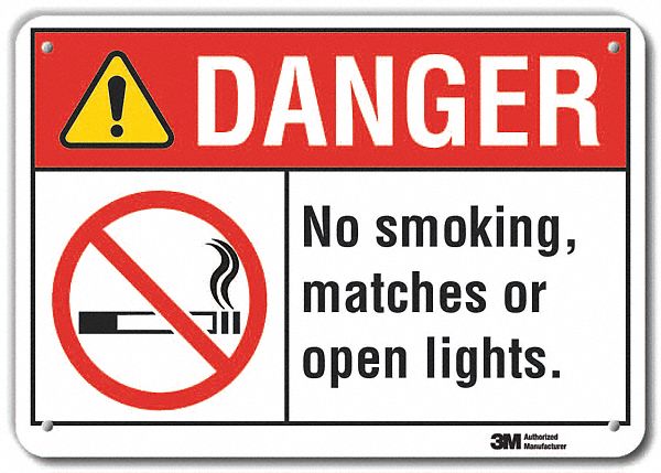 Reflective  No Smoking Danger Sign: Aluminum, Mounting Holes Sign Mounting, Engineer Grade