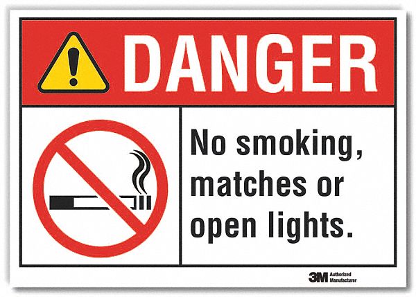  No Smoking Danger Reflective Label: Reflective Sheeting, Adhesive Sign Mounting, Engineer Grade