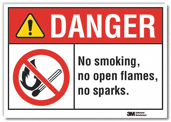NO SMOKING DANGER REFLECTIVE LABEL, REFLECTIVE SHEETING, ADHESIVE MOUNT, ENGINEER GRADE, 3.5X5IN