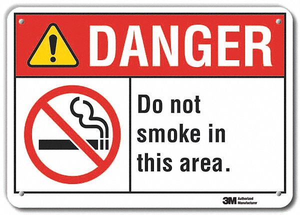 Reflective  No Smoking Danger Sign: Aluminum, Mounting Holes Sign Mounting, Engineer Grade