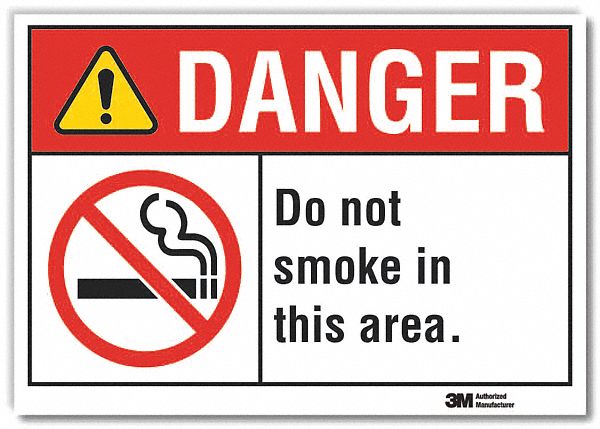  No Smoking Danger Reflective Label: Reflective Sheeting, Adhesive Sign Mounting, Engineer Grade