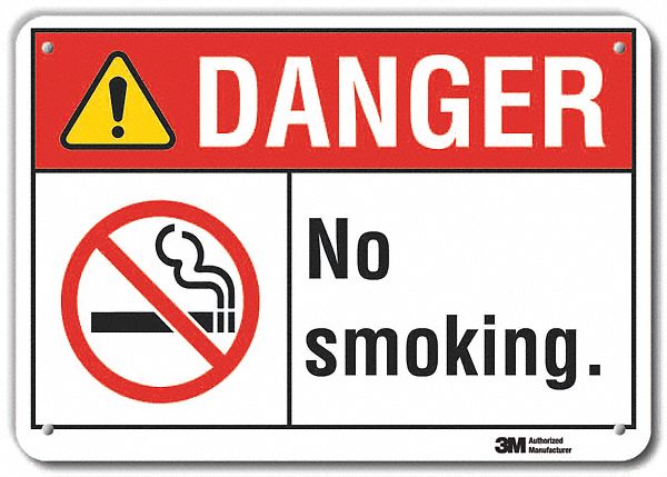 Reflective  No Smoking Danger Sign: Aluminum, Mounting Holes Sign Mounting, Engineer Grade