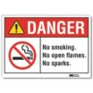 Danger: No Smoking. No Open Flames. No Sparks. Signs