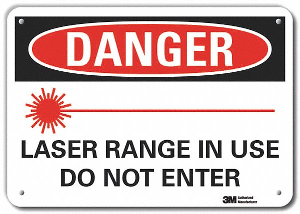 Reflective  Laser Area Danger Sign: Aluminum, Mounting Holes Sign Mounting, Engineer Grade