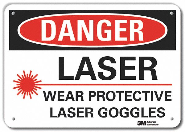 Reflective  Laser Area Danger Sign: Aluminum, Mounting Holes Sign Mounting, Engineer Grade