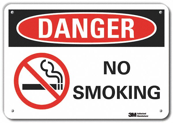 REFLECTIVE NO SMOKING DANGER SIGN, ALUMINUM, MOUNTING HOLES, ENGINEER GRADE, 7 IN X 10 IN, NO SMOKING