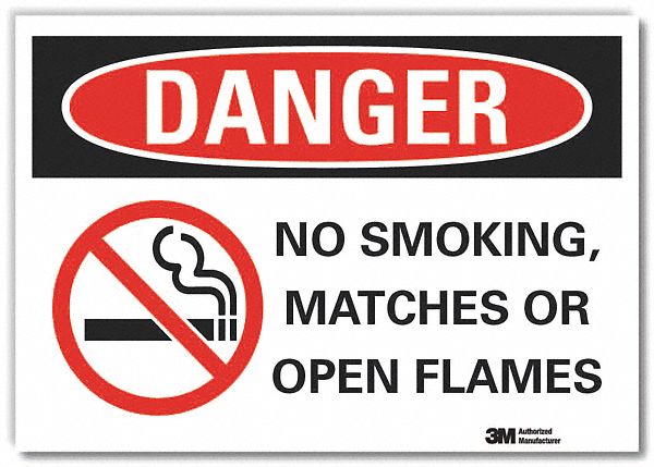  No Smoking Danger Reflective Label: Reflective Sheeting, Adhesive Sign Mounting, Engineer Grade
