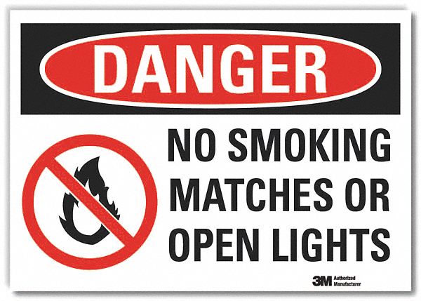  No Smoking Danger Reflective Label: Reflective Sheeting, Adhesive Sign Mounting, Engineer Grade
