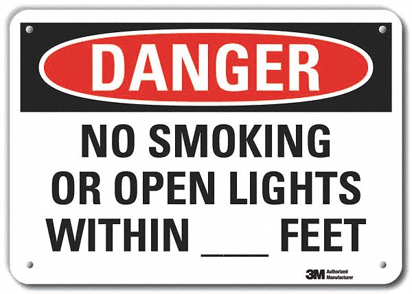 Reflective  No Smoking Danger Sign: Aluminum, Mounting Holes Sign Mounting, Engineer Grade