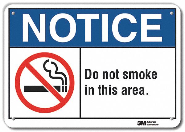 Reflective  No Smoking Notice Sign: Aluminum, Mounting Holes Sign Mounting, Engineer Grade