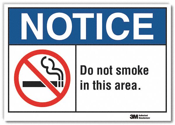  No Smoking Notice Reflective Label: Reflective Sheeting, Adhesive Sign Mounting, Engineer Grade