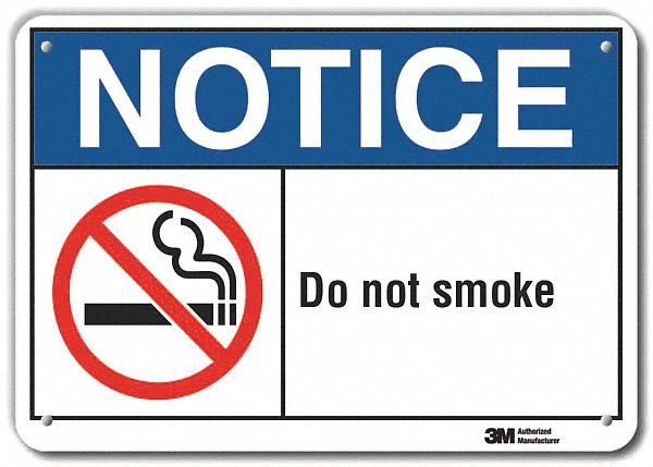 Reflective  No Smoking Notice Sign: Aluminum, Mounting Holes Sign Mounting, Engineer Grade