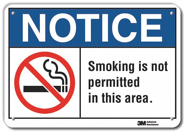 Reflective  No Smoking Notice Sign: Aluminum, Mounting Holes Sign Mounting, Engineer Grade