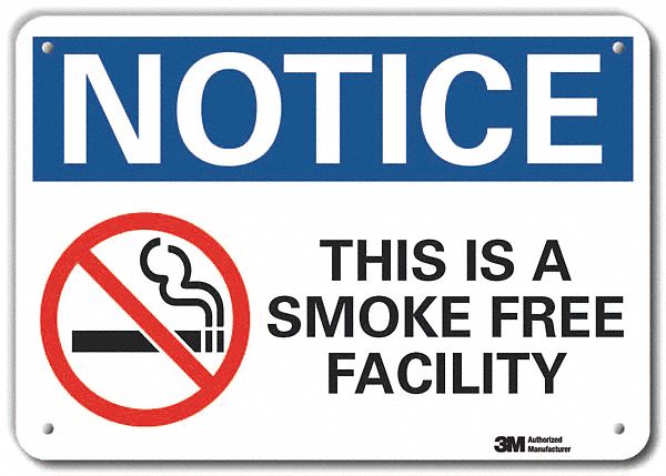 Reflective  No Smoking Notice Sign: Aluminum, Mounting Holes Sign Mounting, Engineer Grade
