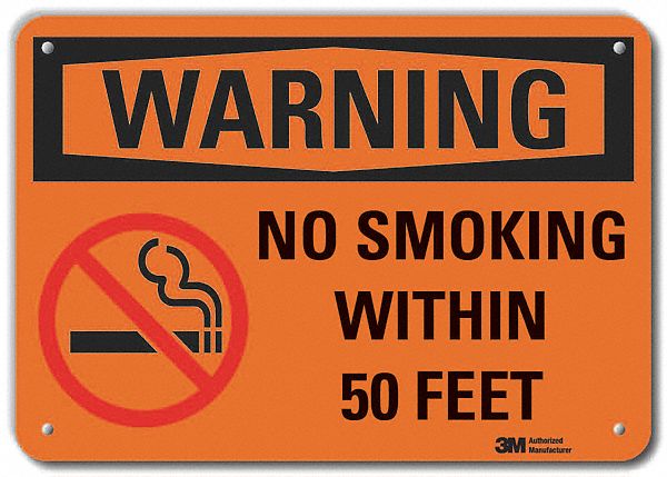 REFLECTIVE NO SMOKING WARNING SIGN, ALUMINUM, MOUNTING HOLES, ENGINEER GRADE, 10 X 14IN, NO SMOKING WITHIN 50 FEET