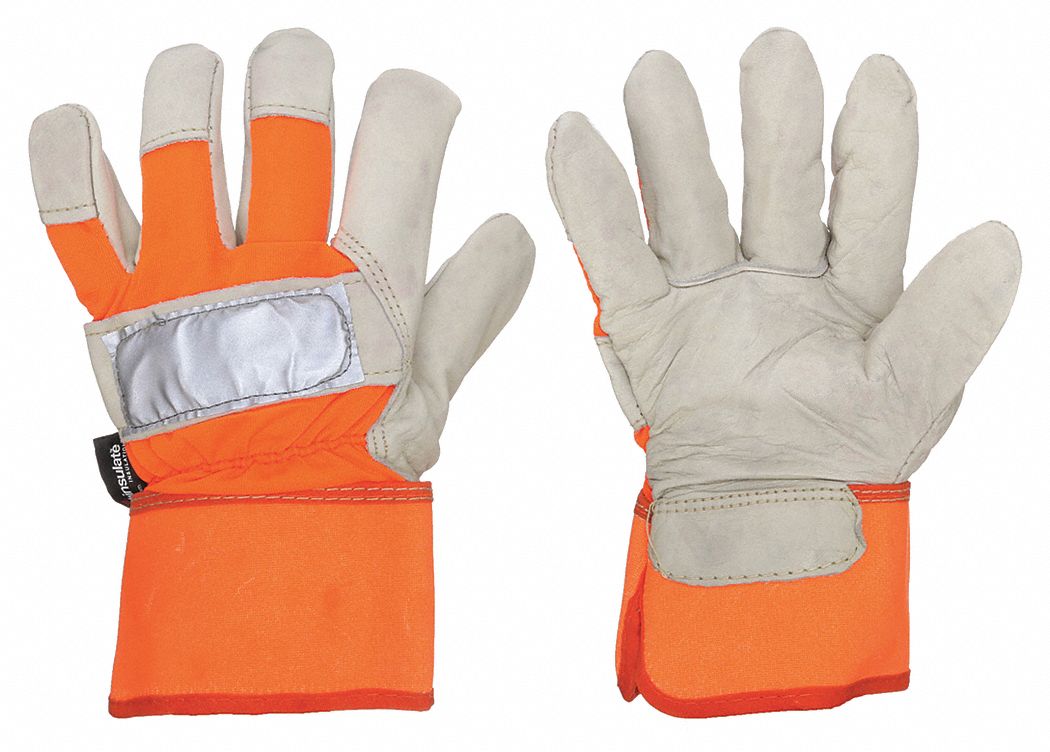 GANTS CUIR,BLANC/ORANGE HT-VIS,G,PAIRE