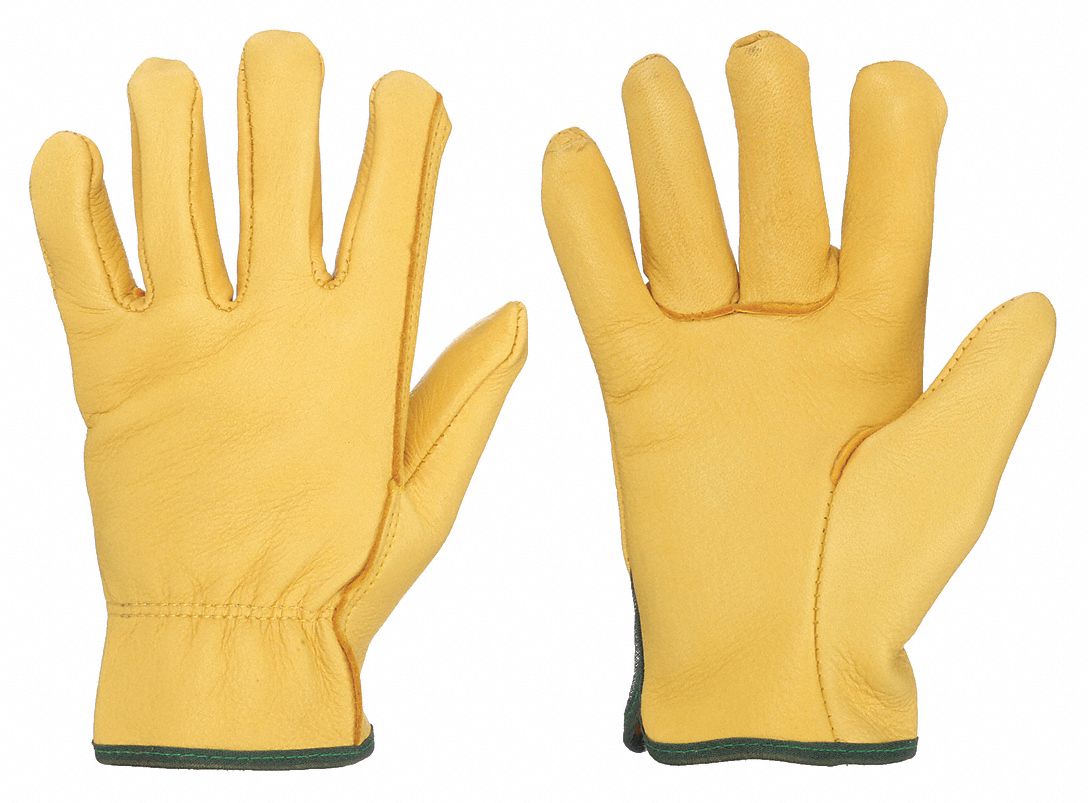 LEATHER GLOVES, L (9), PREMIUM COWHIDE, FULL FINGER, SHIRRED SLIP-ON CUFF