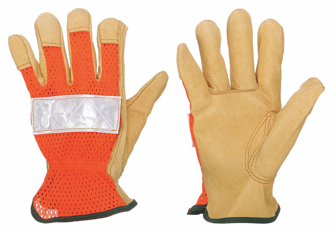 LEATHER GLOVES, L (9), PREMIUM COWHIDE, FULL FINGER, SHIRRED SLIP-ON CUFF