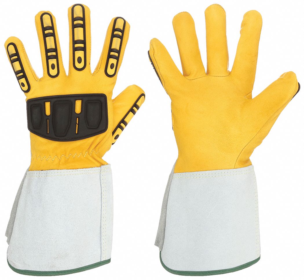 LEATHER GLOVES, XL (10), PREMIUM COWHIDE, FULL FINGER, GAUNTLET CUFF, COTTON