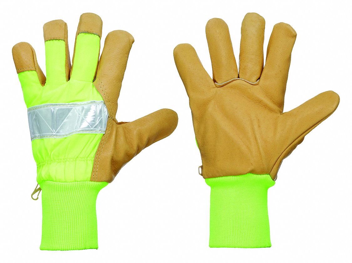 Gloves, Hi-Vis Lime, M, Knit Wrist, PR