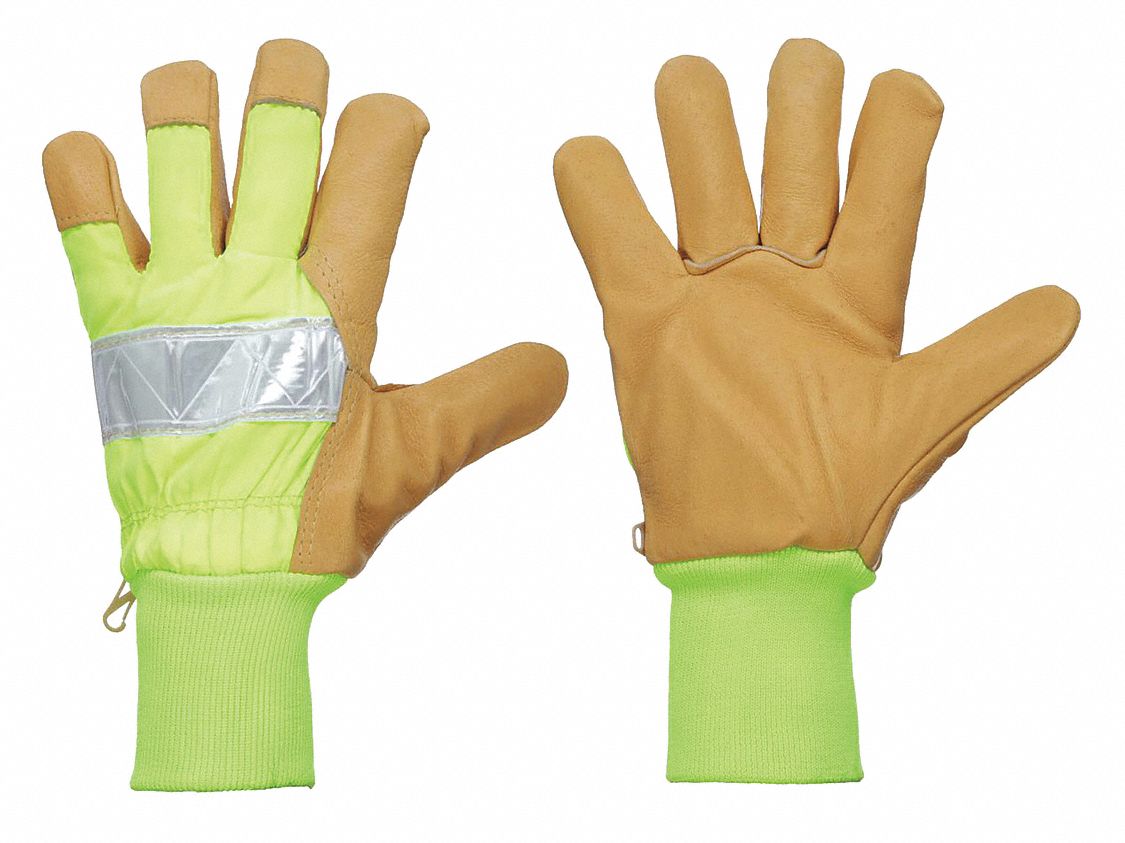 Gloves, Hi-Vis Lime, L, Knit Wrist, PR