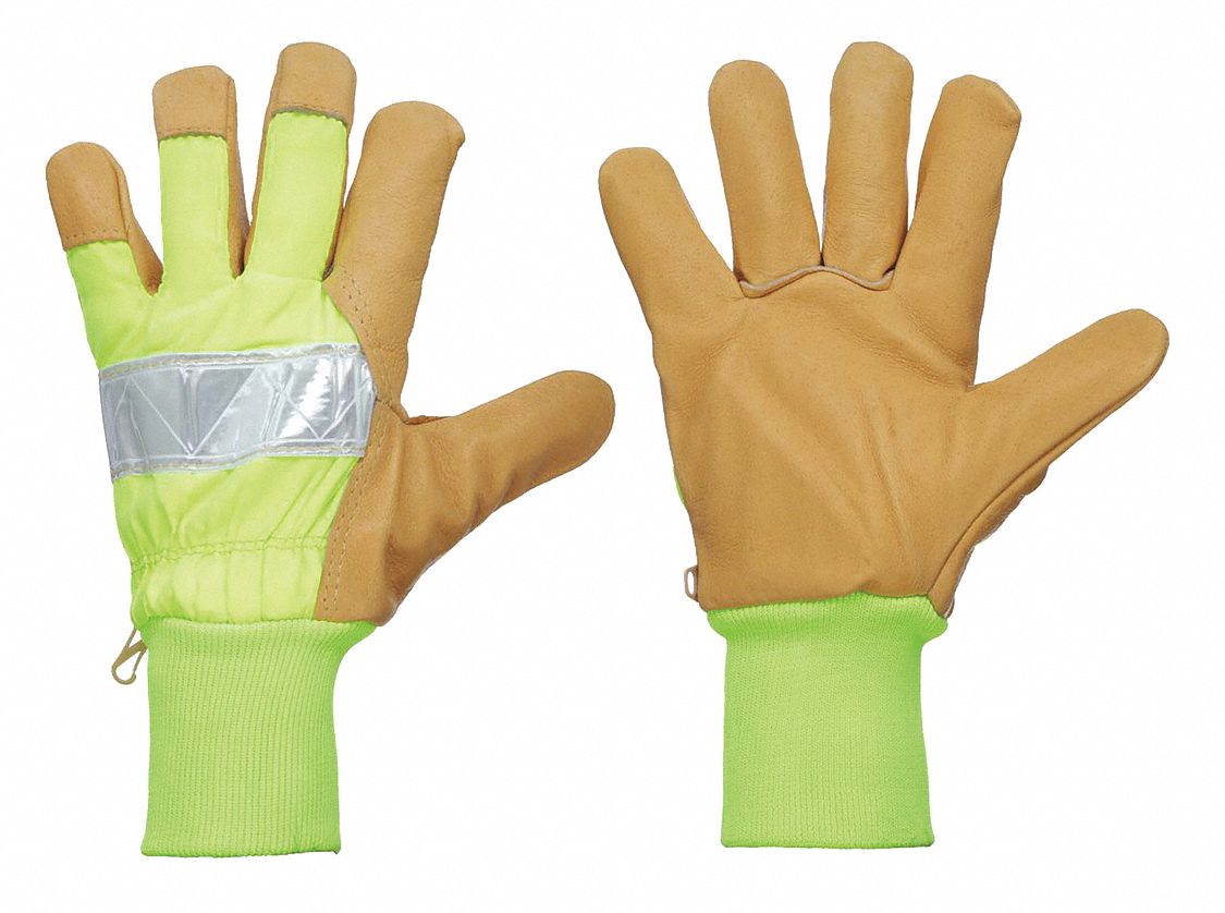 Gloves, Hi-Vis Lime, XL, Knit Wrist, PR