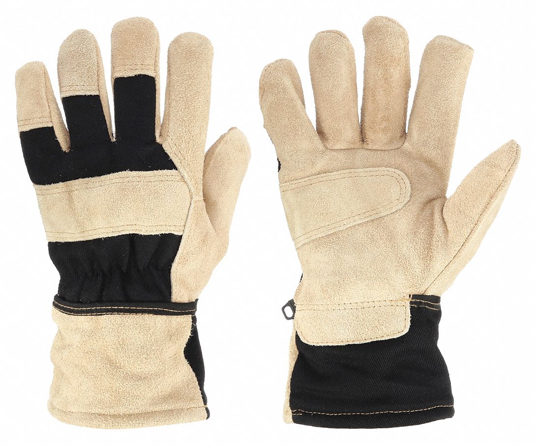 LEATHER GLOVES, L (9), DOUBLE PALM, PREMIUM COWHIDE, FULL FINGER, SAFETY CUFF