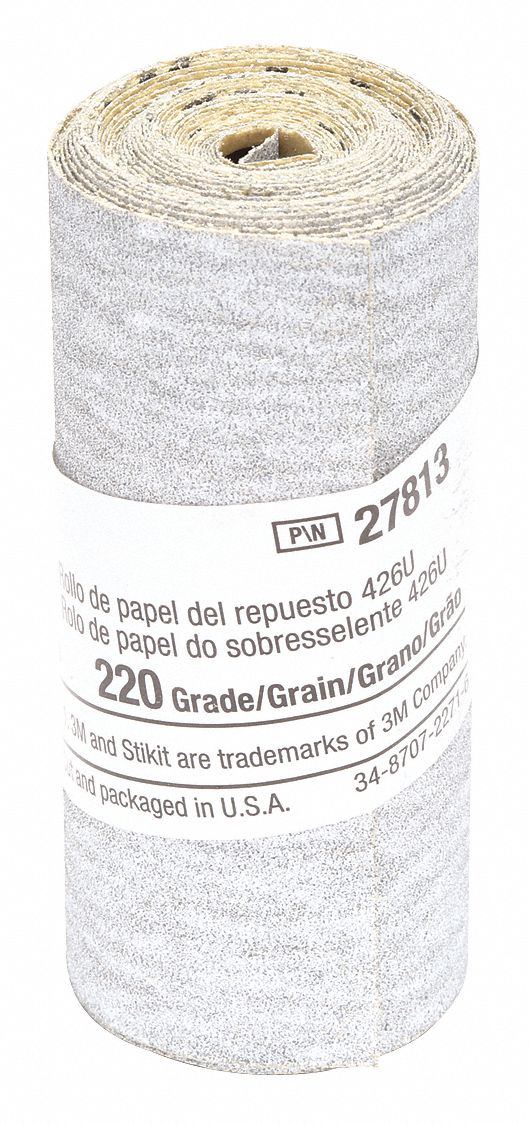 Sandpaper Roll: 2 1/2 in W x 7 7/8 ft L, Silicon Carbide, 220 Grit, A Wt Paper, PSA, 426U