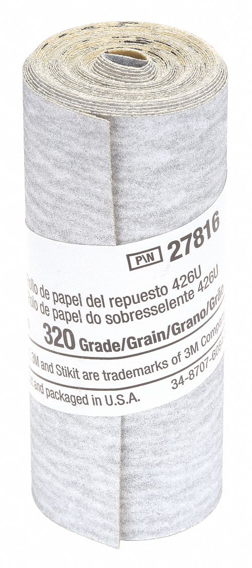 Sandpaper Roll: 2 1/2 in W x 8 1/4 ft L, Silicon Carbide, 320 Grit, A Wt Paper, PSA, 426U, 320, A