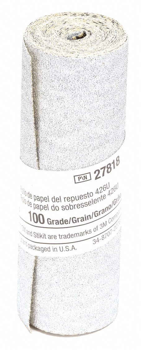 Sandpaper Roll: 3 1/4 in W x 4 1/2 ft L, Silicon Carbide, 100 Grit, A Wt Paper, PSA, 426U