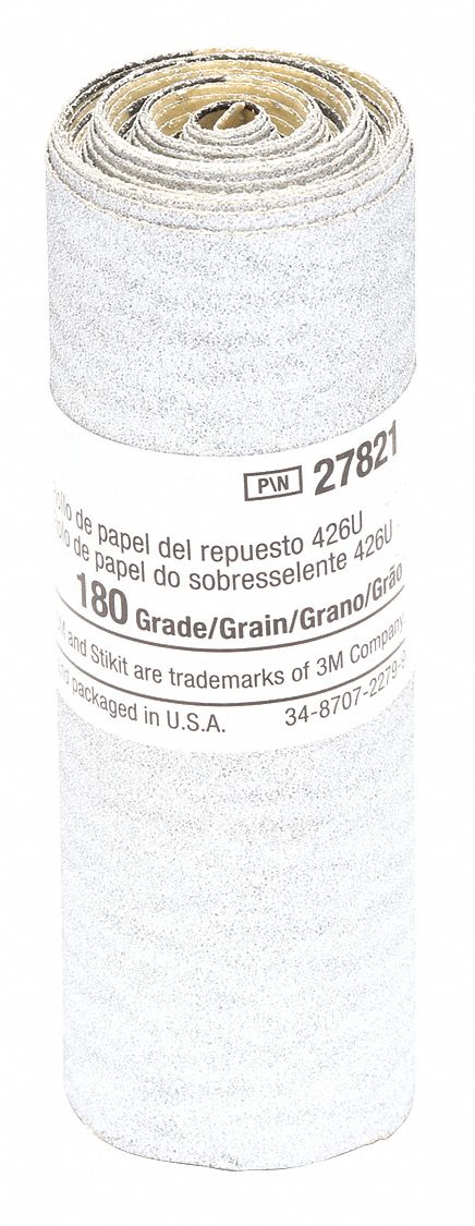 Sandpaper Roll: 3 1/4 in W x 7 ft L, Silicon Carbide, 180 Grit, A Wt Paper, PSA, 426U