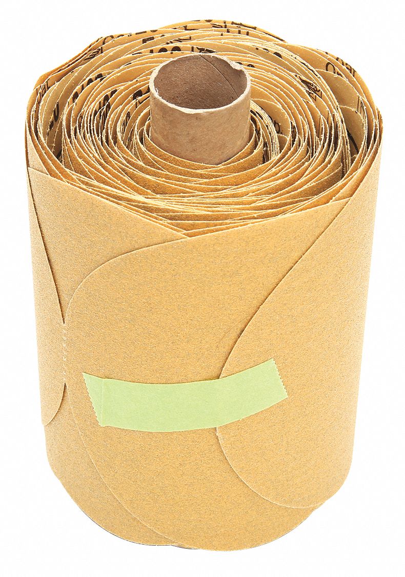 PSA Sanding Disc Roll: 5 in Dia, Non-Vacuum, Aluminum Oxide, P120 Grit, A Wt Paper, 216U, P120, A