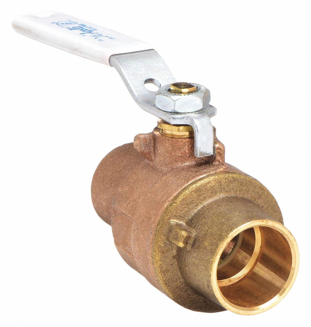 Manual Two-Way Ball Valve: 1 1/2 in Size, Brass/Bronze, Straight, Sweat x Sweat, Two-Piece