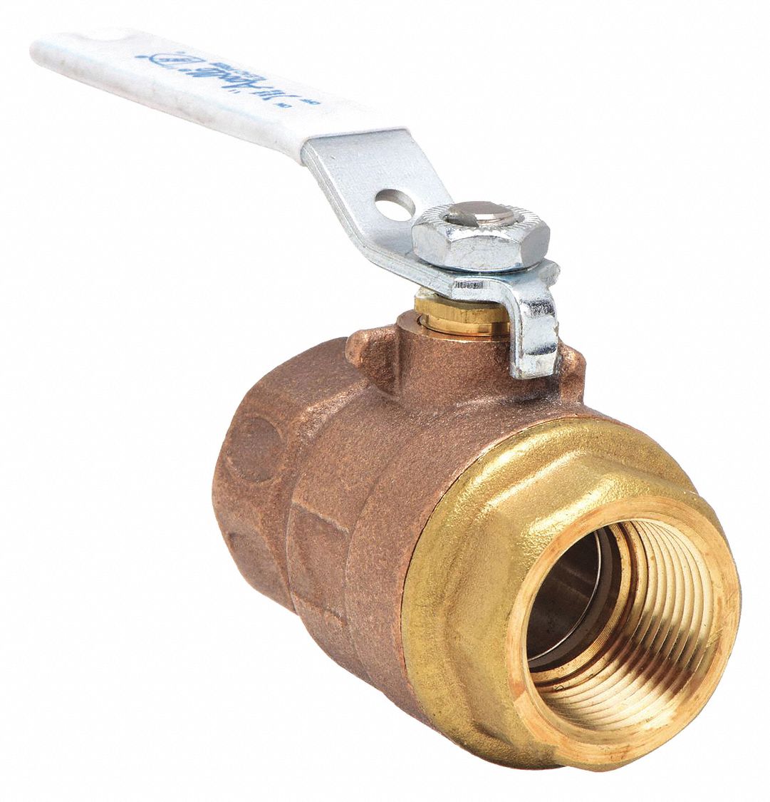MANUAL TWO-WAY BALL VALVE: 1½ IN SIZE, BRASS/BRONZE, STRAIGHT, FNPT X FNPT, TWO-PIECE