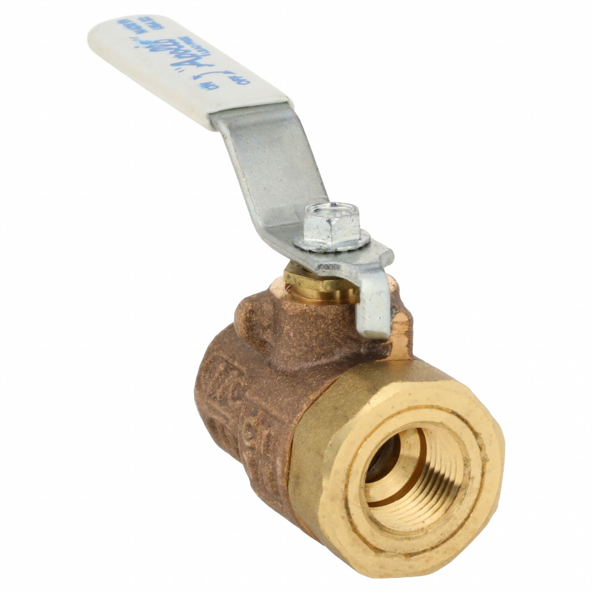 Manual Two-Way Ball Valve: 3/8 in Size, Brass/Bronze, Straight, FNPT x FNPT, Two-Piece, Lever