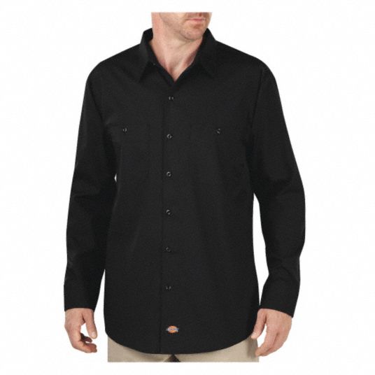 DICKIES Black Long Sleeve Work Shirt, L, 65% Polyester/35% Cotton ...