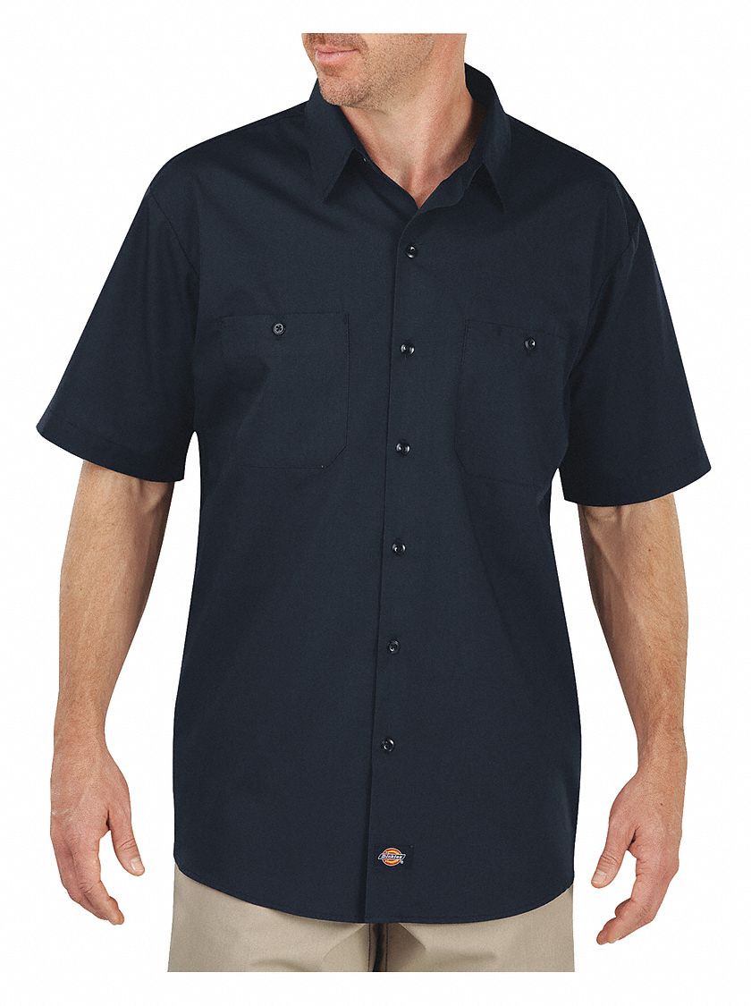 DICKIES Dark Navy Short Sleeve Work Shirt, 4XL, 65% Polyester/35% ...