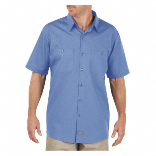 DICKIES Light Blue Short Sleeve Work Shirt, XL, 65% Polyester/35% ...