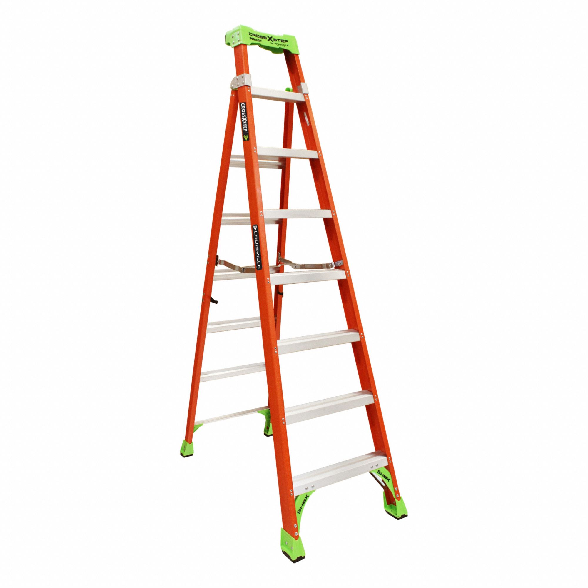STEPLADDER, 8 FT LADDER SIZE, FIBREGLASS, 300 LB LOAD CAPACITY, 27 LB W
