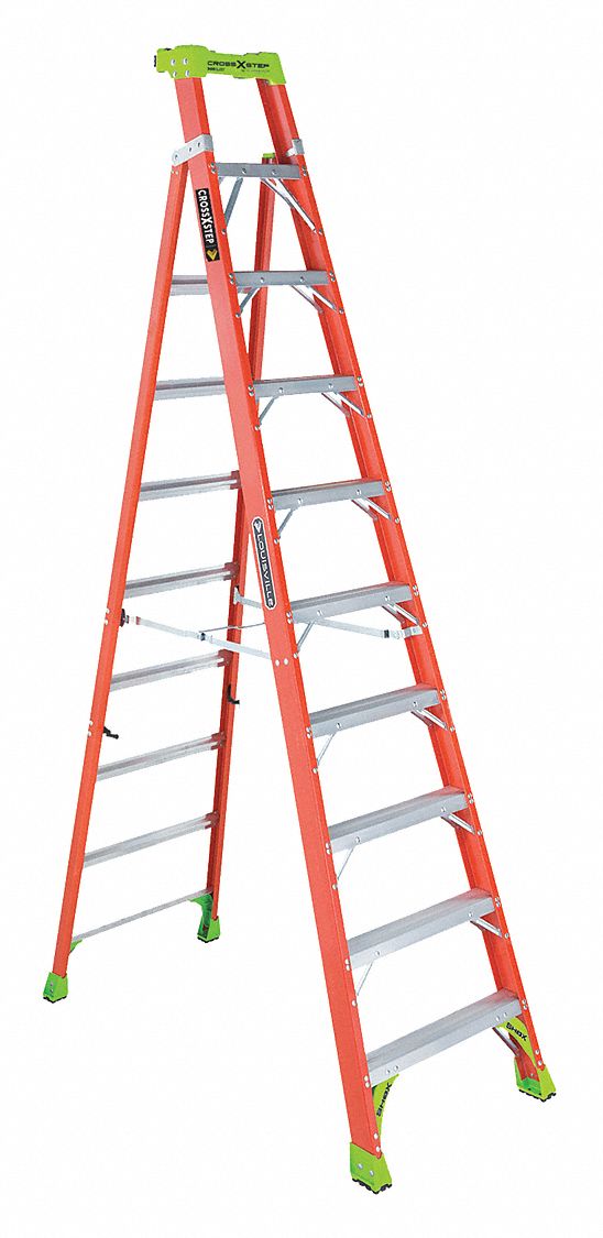 LOUISVILLE Stepladder: 10 ft Ladder Ht, 9 Steps, 300 lb Load Capacity ...