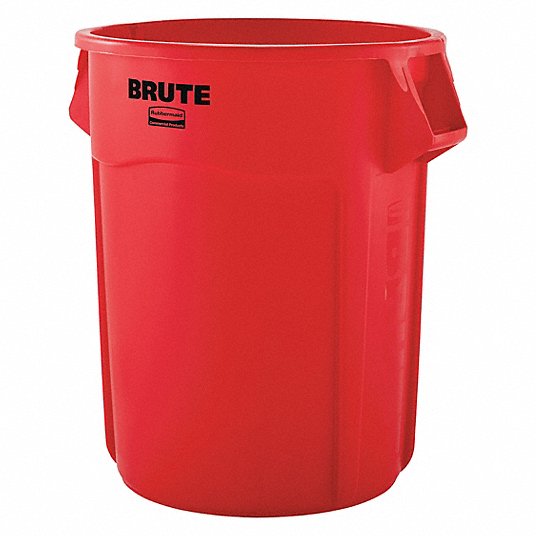 Rubbermaid Commercial Round Brute Container, Plastic, 55 gal, Red
