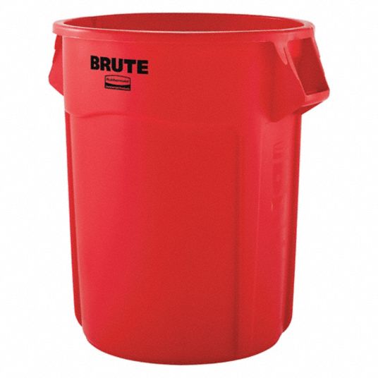 Lavex 55 Gallon Red Round Commercial Trash Can with Lid and Dolly