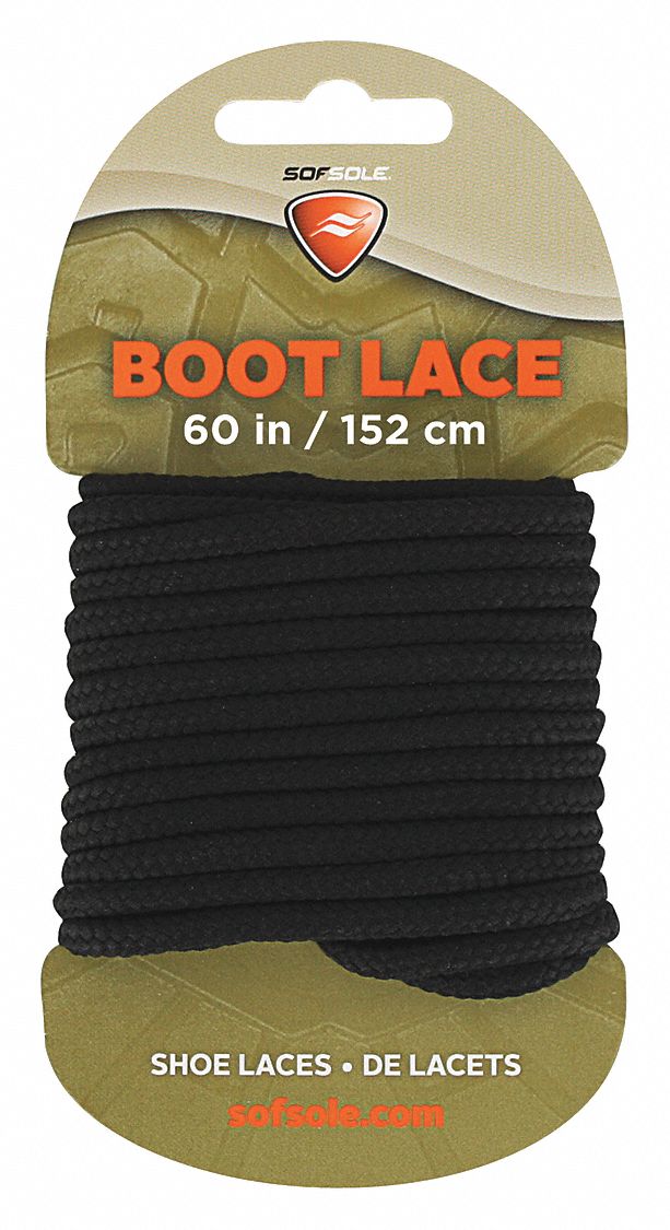Boot and Shoe Laces: Black, 6 in Work Boots, Polyester, 60 in Lg, SOF SOLE, 1 PR