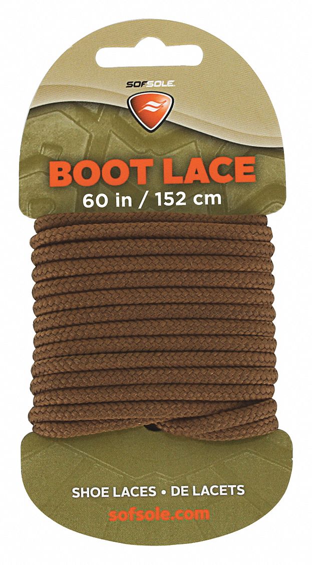 SOF SOLE Boot and Shoe Laces, 60 in Length, Brown, Polyester Material, 1 PR 48XP5884713