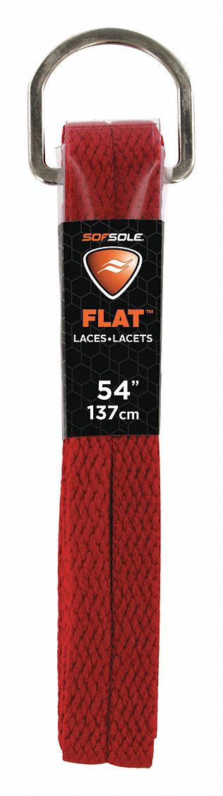 Boot and Shoe Laces: 84744, Red, Polyester, 54 in Overall Lg, Flat, Tie, 1 PR
