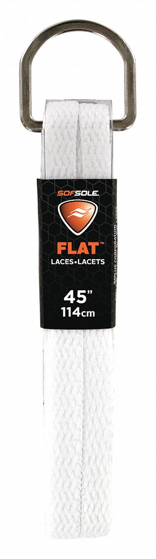 Boot and Shoe Laces: 84732, White, Polyester, 45 in Overall Lg, Flat, Tie, 1 PR