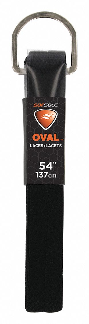 Boot and Shoe Laces: 84734, Black, Polyester, 54 in Overall Lg, Flat, Tie, 1 PR