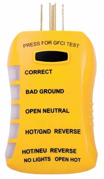 Receptacle Tester with GFCI: GFCI Testers, CE, 0.1% to 99.9% Volt Drop, 20 A